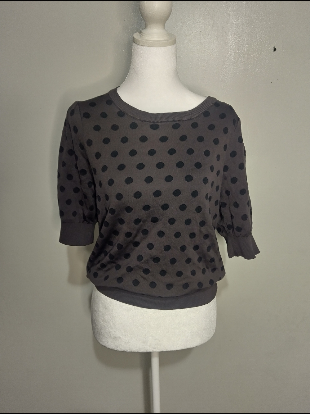 Philosophy Gray Polka Dot Short Sleeve Sweater